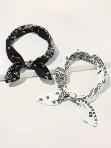 2 piezas Bandas elásticas para el cabello con estampado de paisley, estilo de orejas de conejo, absorbente del sudor, fresco, personalizado, hip hop, diadema floral vintage para hombres y mujeres, diadema bohemia, accesorios para el cabello, turbante, diadema - Blanco y Negro - Ver 4