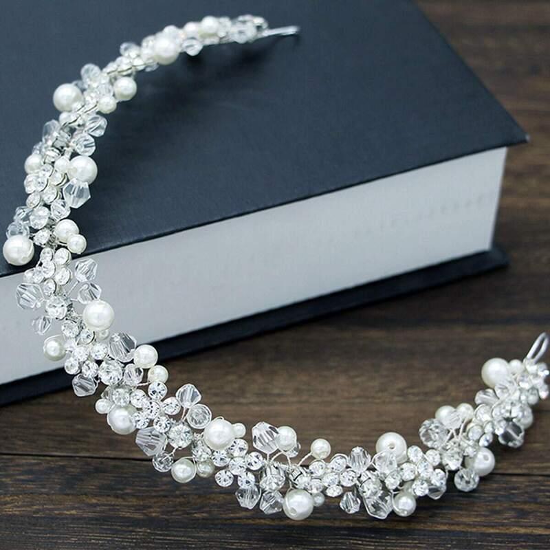 

Rhinestone & Faux Pearl Decor Headband, White