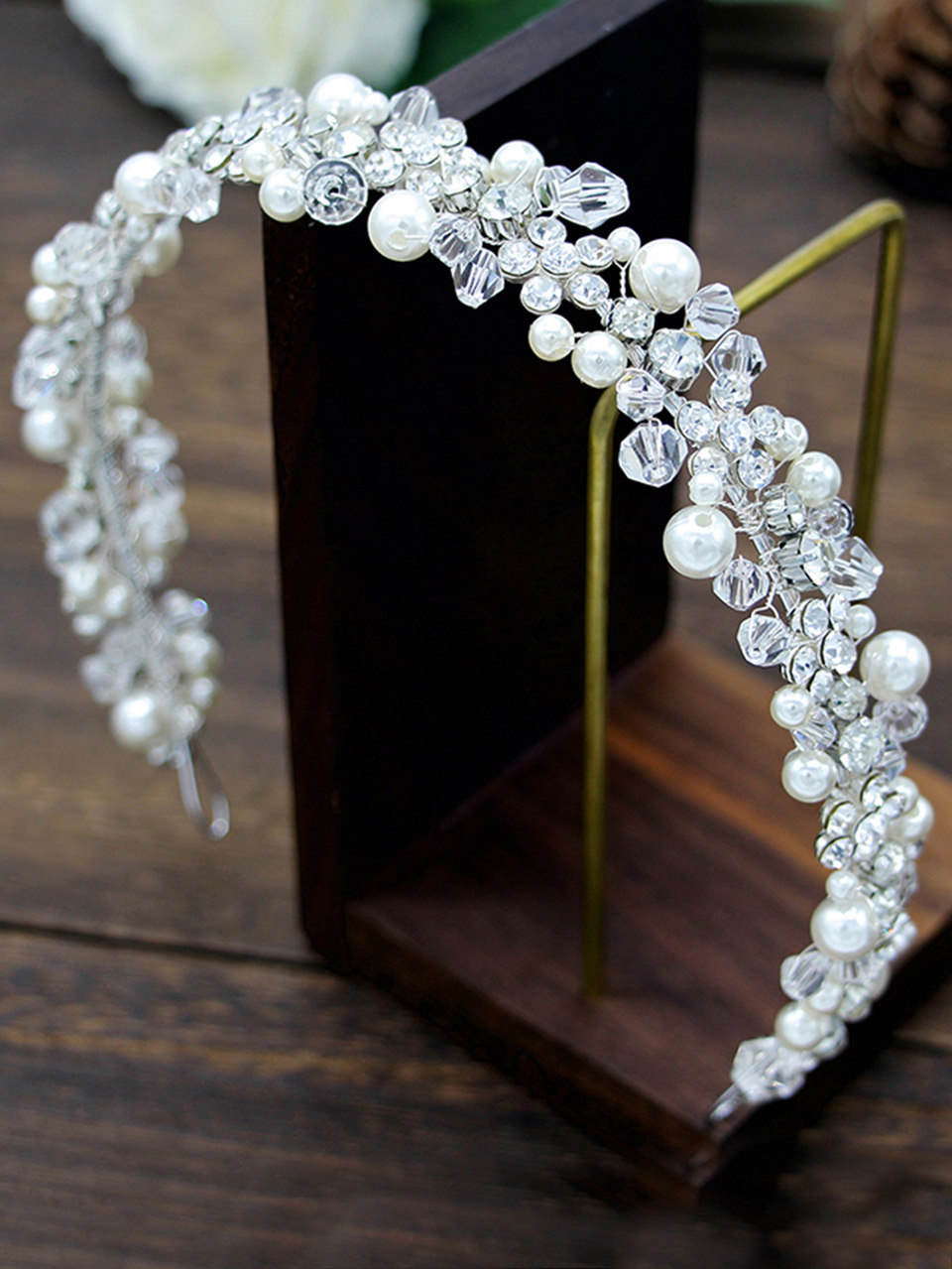 1pc Women's Elegant Handmade Alloy Pearl Crystal Soft Chain Headband, Bridal Wedding Hair Accessory Valentine's Day Accessories