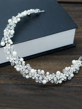 1 pieza Diadema elegante hecha a mano de aleación, perla y cristal con cadena suave para mujer, accesorio de cabello para novia y boda, accesorio para el Día de San Valentín