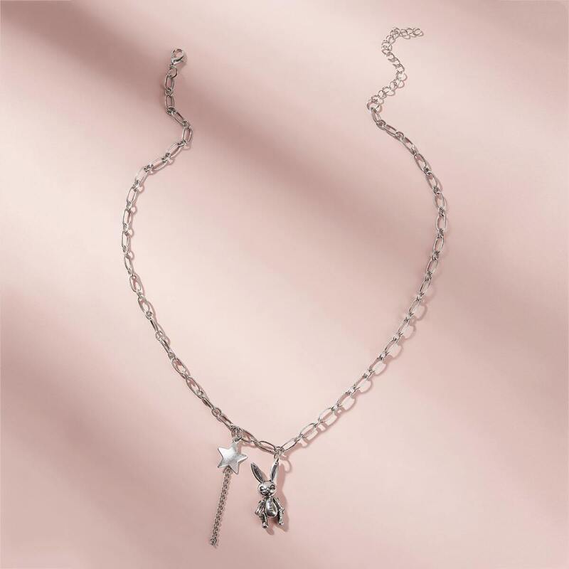 

Rabbit & Star Pendant Necklace 1pc, Silver