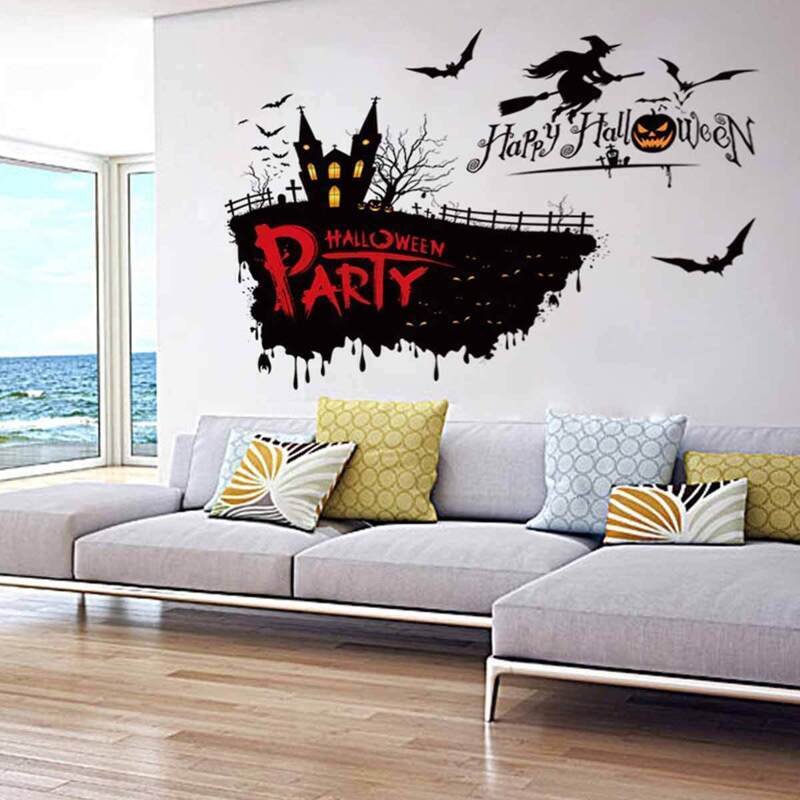 

Halloween Black Castle & Bat Print Wall Sticker