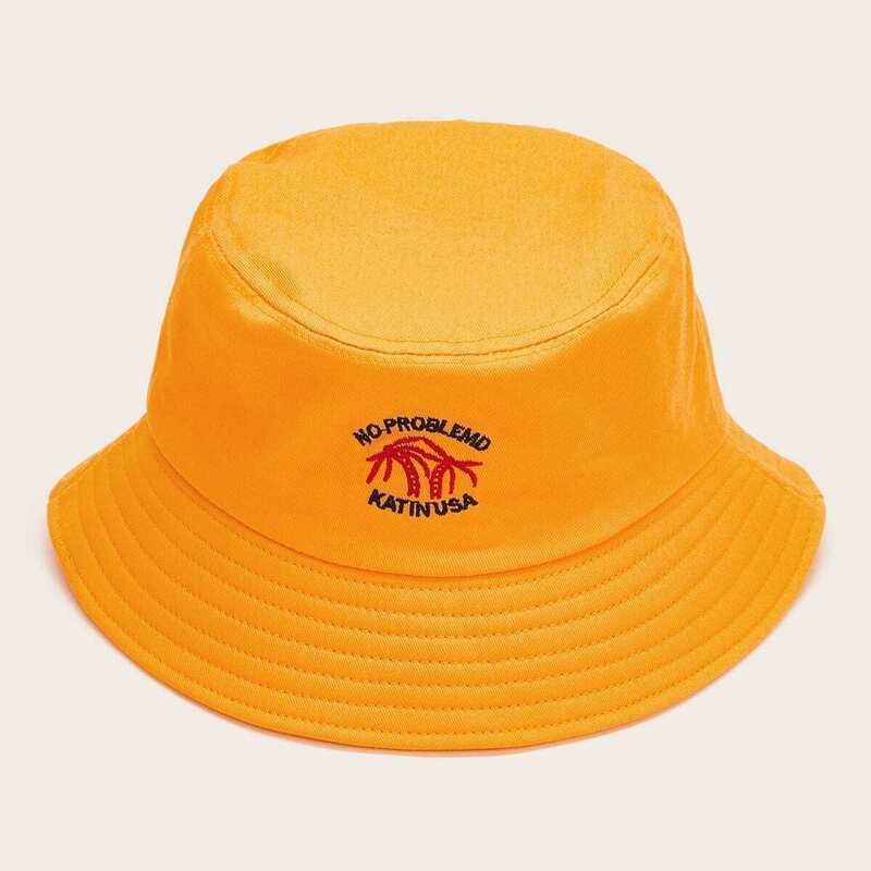 

Palm Embroidery Corduroy Bucket Hat, Yellow