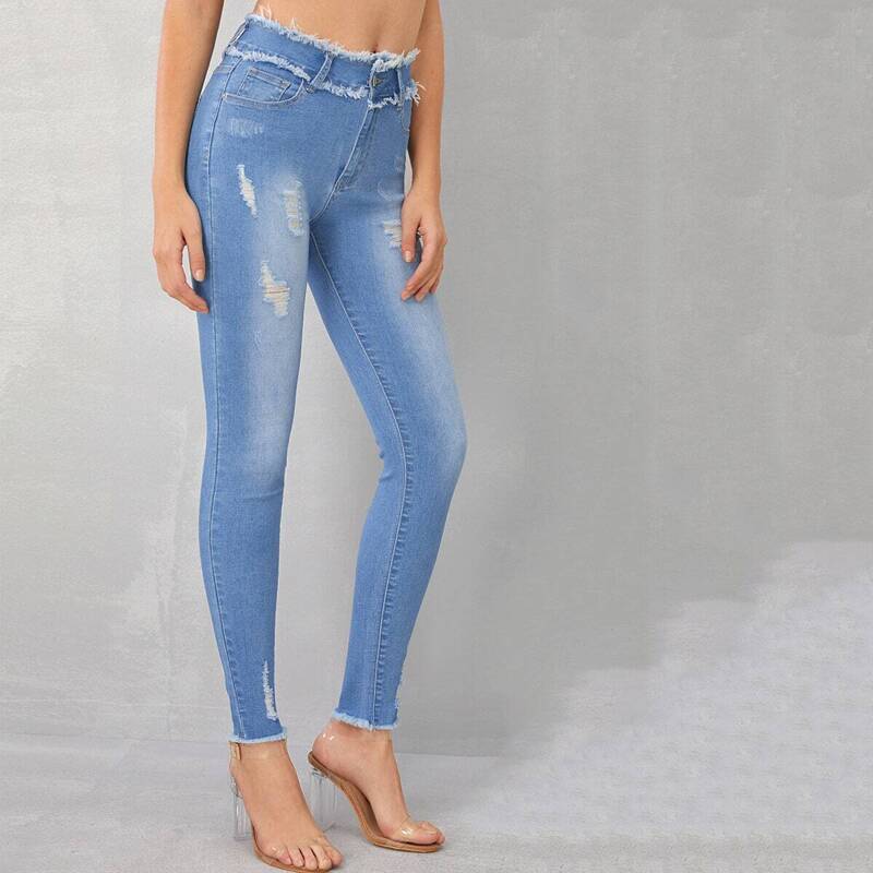 

Raw Hem Ripped Skinny Jeans, Blue