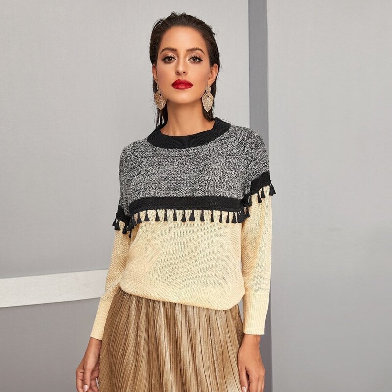 

Colorblock Fringe Detail Sweater, Multicolor