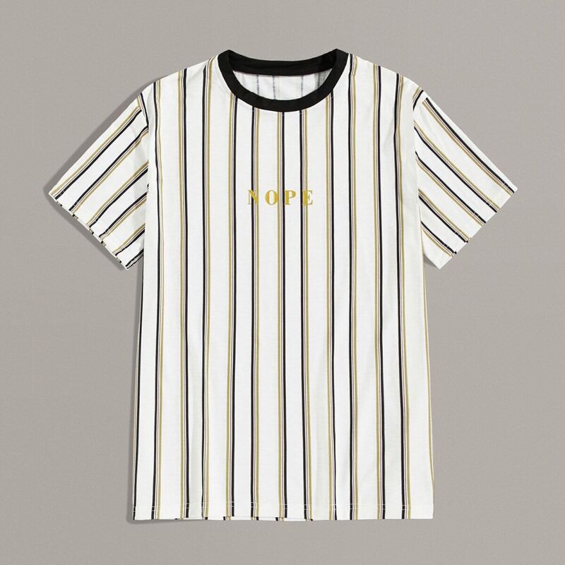 

Guys Vertical Striped Letter Print Tee, White