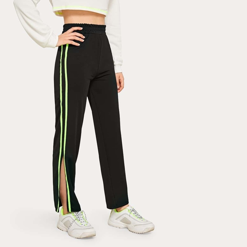 

Side Striped Split Hem Pants, Black