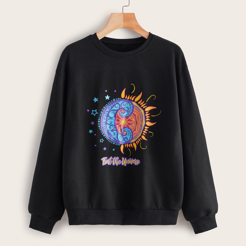 

Letter And Paisley Print Sweatshirt, Black