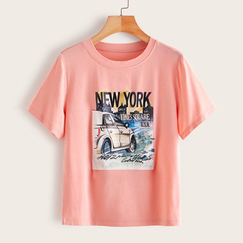 

Letter And Car Print Tee, Pink