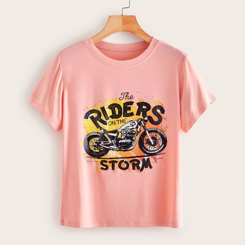 

Letter And Motorcycling Print Tee, Pink