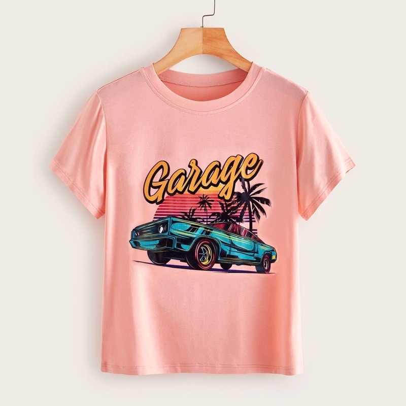 

Letter And Car Print Tee, Pink