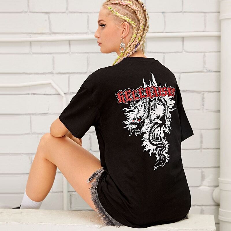 

Dragon Print Boyfriend Tee, Black