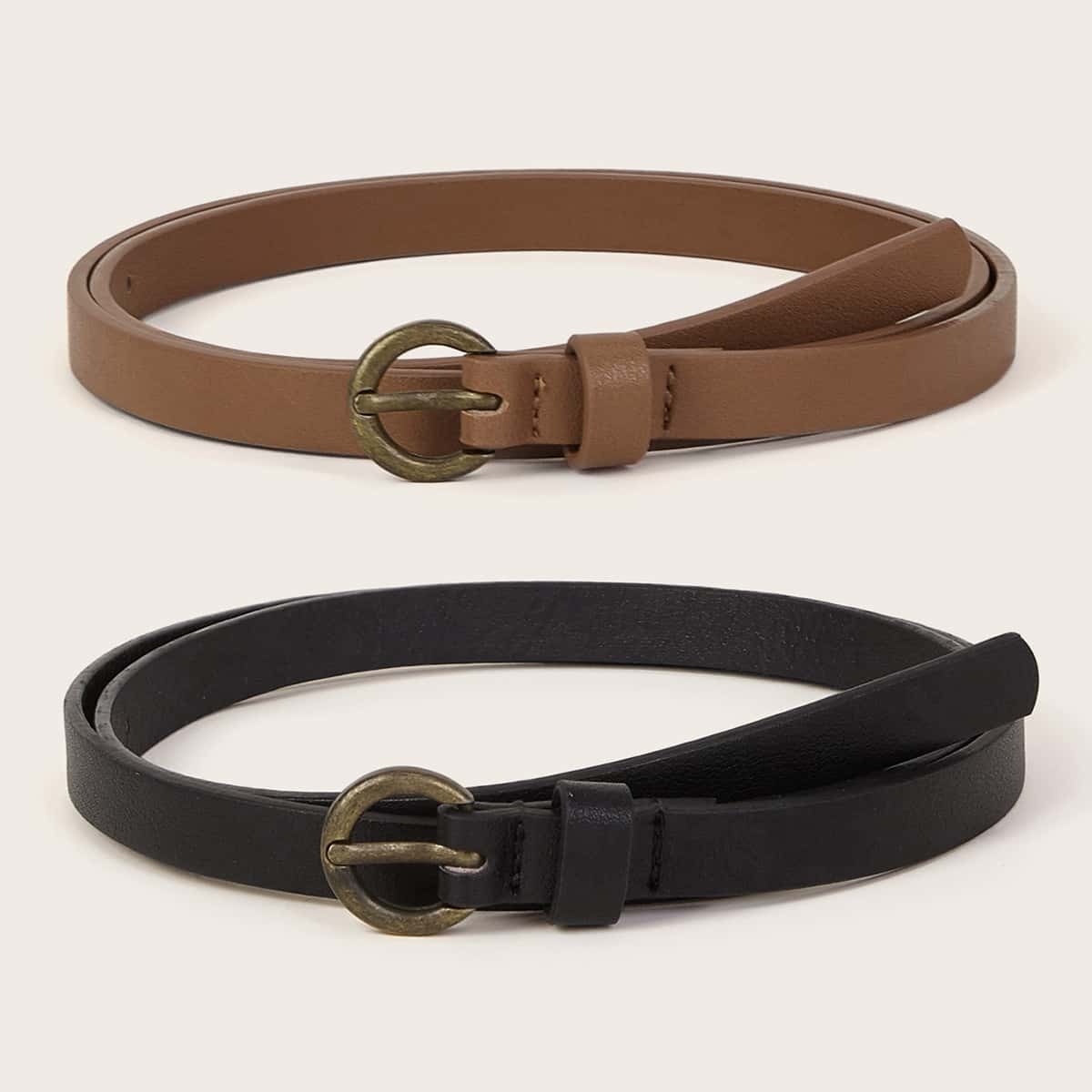

Round Metal Buckle Belt 2pcs, Multicolor