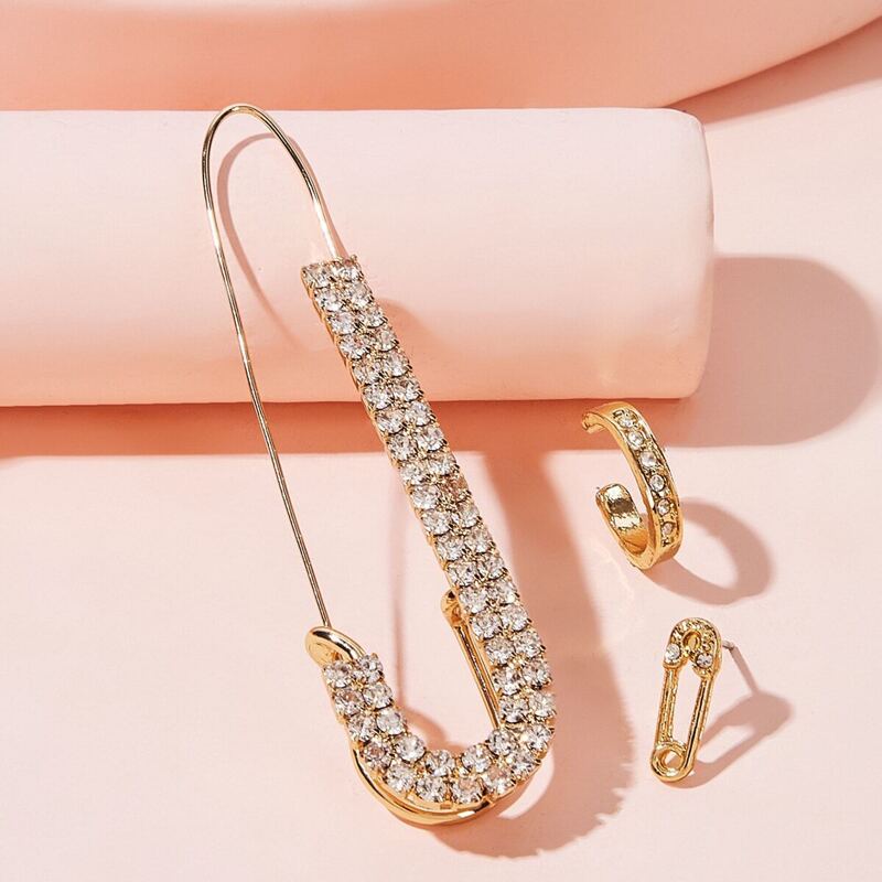 

Rhinestone Engraved Pin Earrings 1pc, Gold