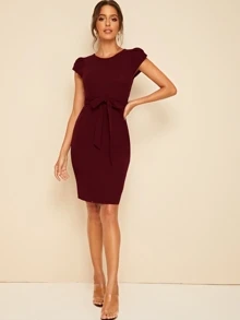 SHEIN Clasi 花瓣袖自腰帶連衣裙