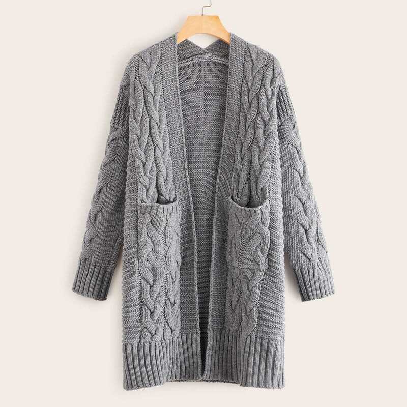 

Cable Knit Dual Pocket Cardigan, Grey