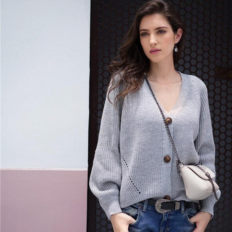 

Button Front Raglan Sleeve Cardigan, Grey
