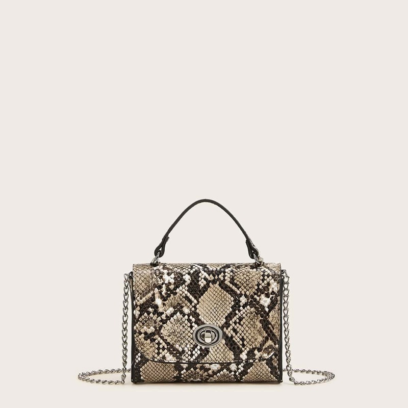 

Snakeskin Print Satchel Bag, Multicolor