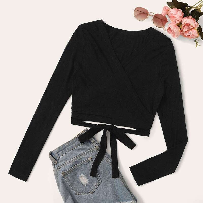 

Self Tie Wrap Black Crop Top
