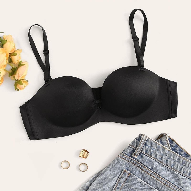 

Adjustable Strap Seamless Bra, Black