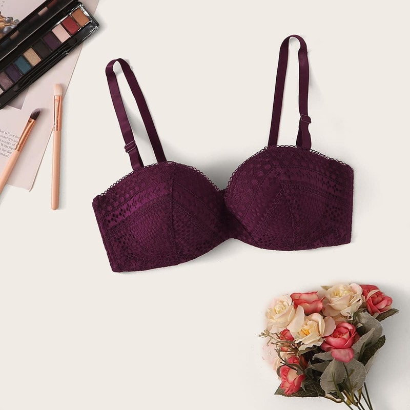 

Contrast Lace Bra, Burgundy