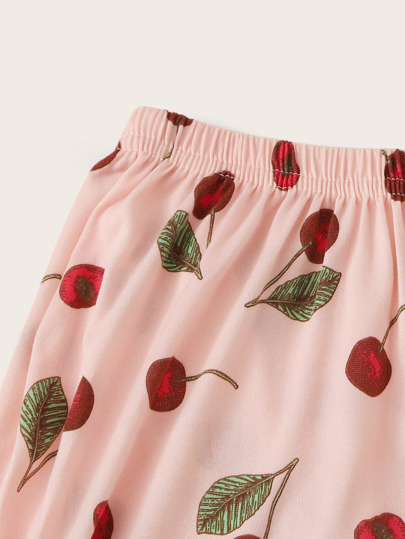 Cherry Print Pajama Set Eye Cover, Fall Clothes Cozy Elegante view 5