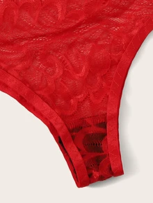 花卉蕾絲鋼圈吊襪帶內衣褲套裝帶頸鍊 - 紅色 - 查看 5