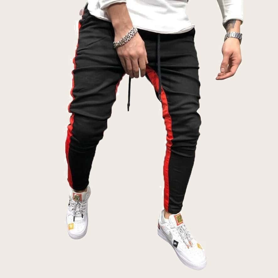 

Guys Contrast Panel Side Drawstring Waist Sweatpants, Black