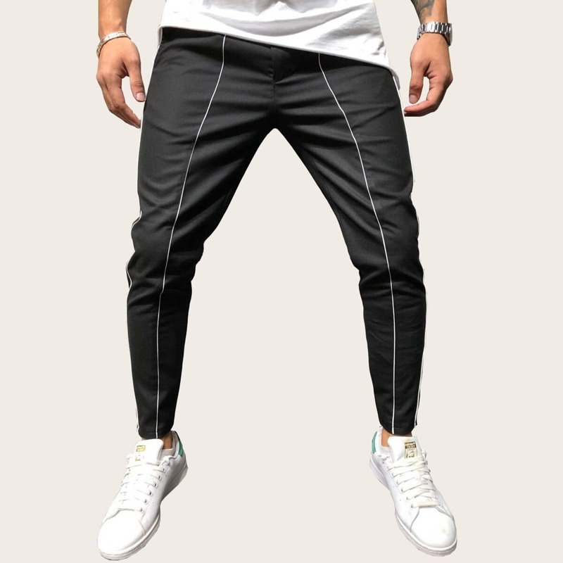 

Men Contrast Trim Pants, Black