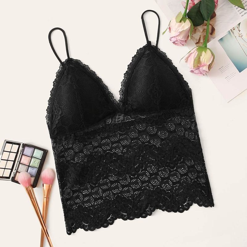 

Floral Lace Longline Bralette, Black
