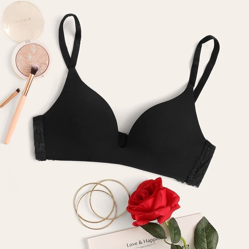 

Contrast Lace Wireless Bra, Black