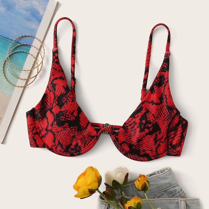 

Snakeskin Underwire Bikini Top, Red