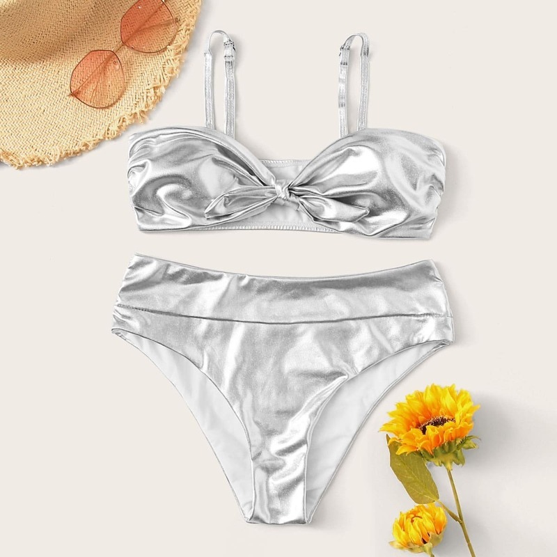 

Metallic Knot Front Bikini Set