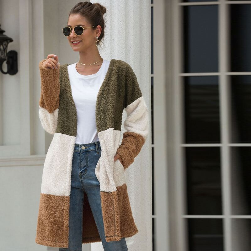 

Open Front Contrast Panel Teddy Outerwear, Multicolor