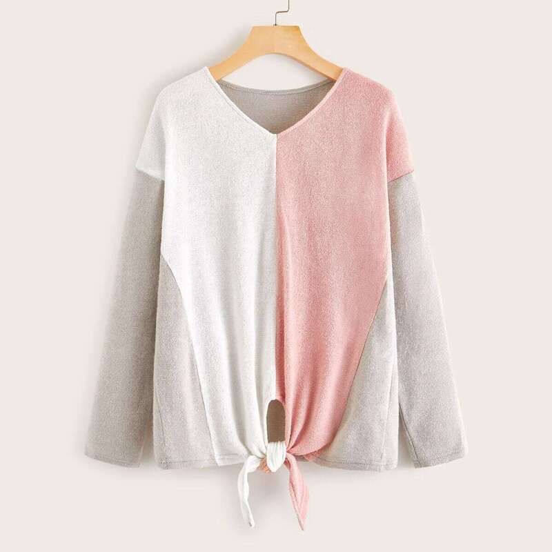 

Cut And Sew Knot Hem Sweater, Multicolor