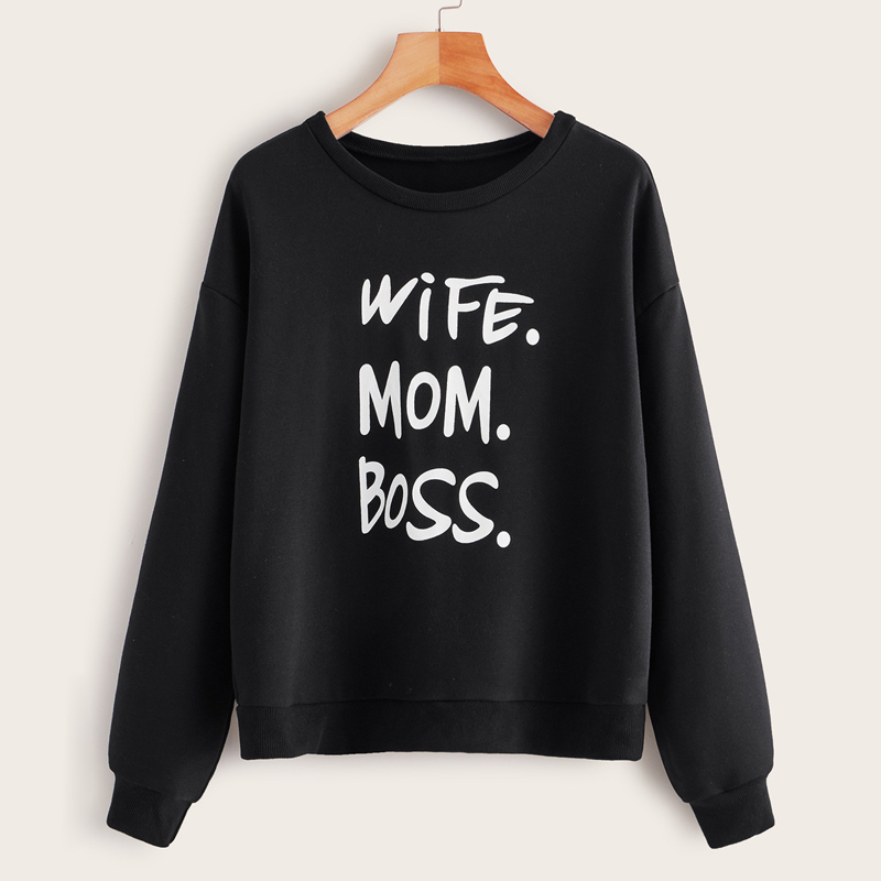 

Slogan Graphic Drop Shoulder Sweatshirt, Black