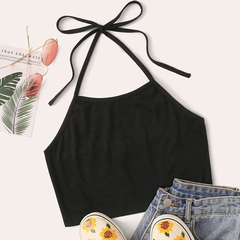 

Tie Back Halter Top, Black