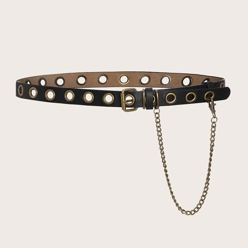 

Guys Chain Decor Skinny Belt, Black