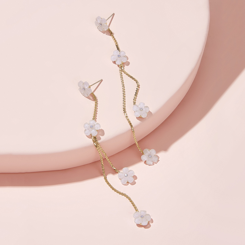 

Flower Decor Long Strip Drop Earrings 1pair, Gold