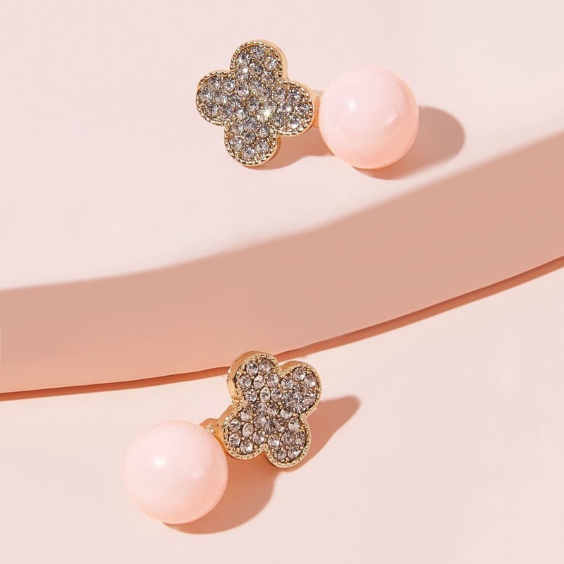 

Rhinestone Engraved Clover Decor Ball Drop Earrings 1pair, Multicolor