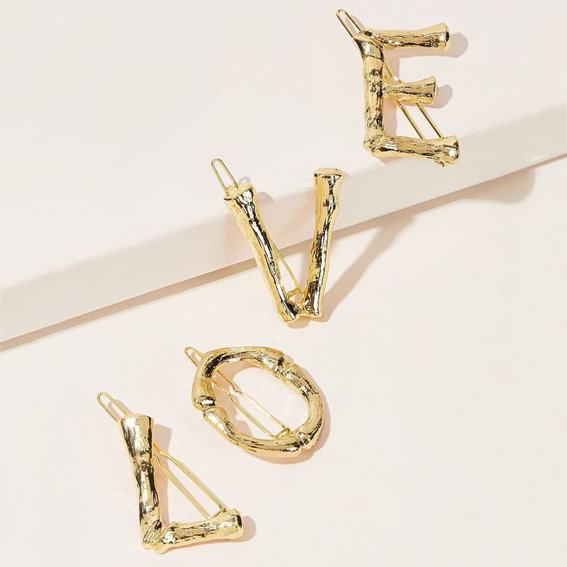 

Letter Decor Hair Clip 4pcs, Gold