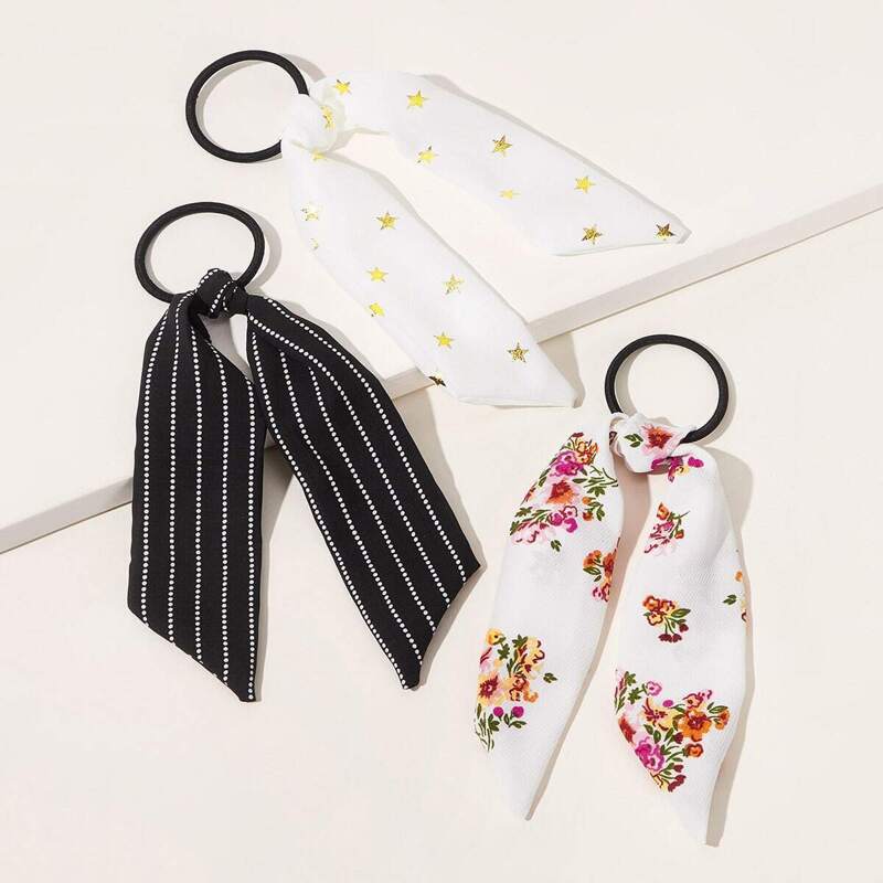 

Star & Striped Pattern Scrunchie Scarf 3pcs, Multicolor