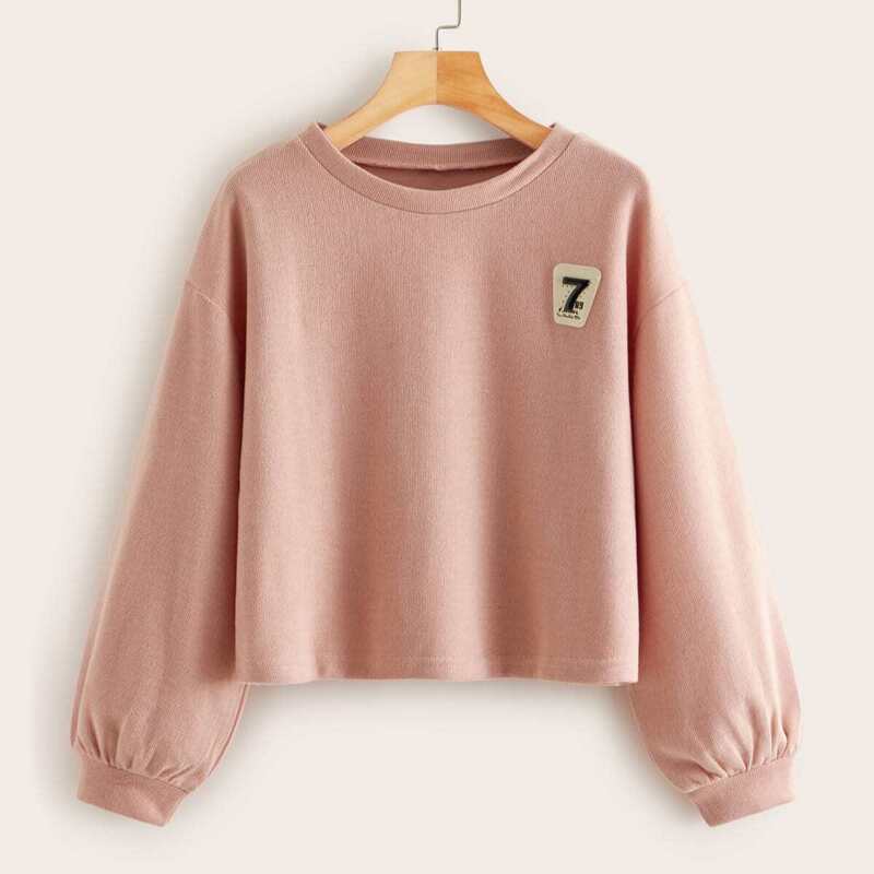 

Patched Drop Shoulder Sweatshirt, Pink