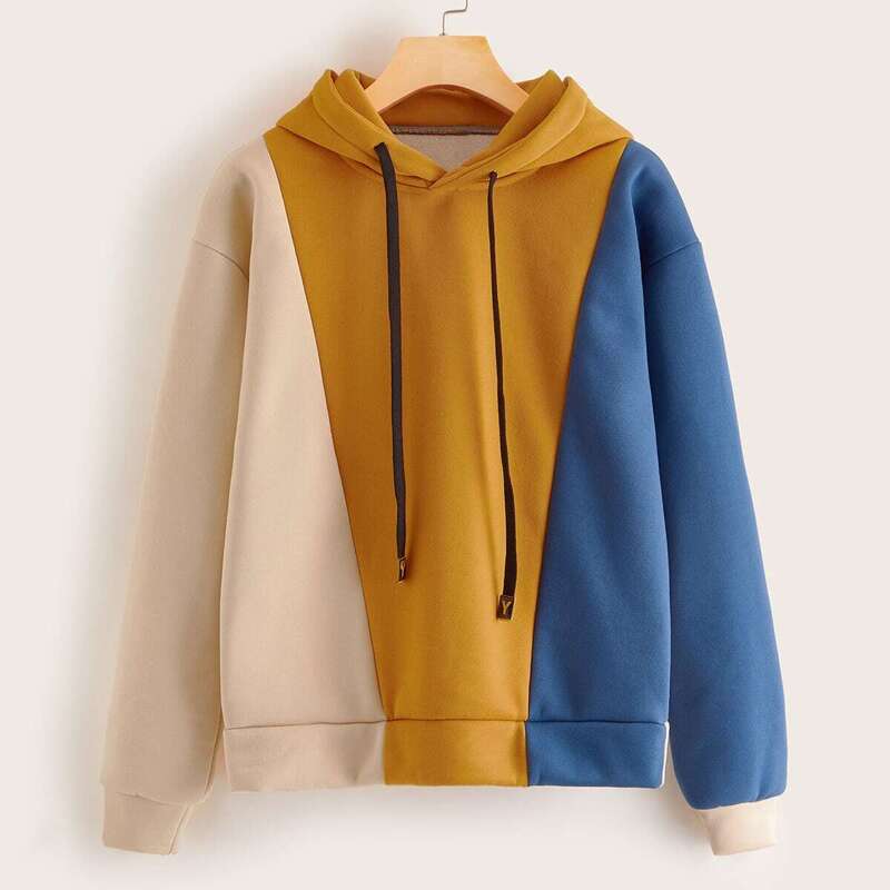 

Cut And Sew Panel Drawstring Hoodie, Multicolor