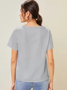 SHEIN LUNE Mesh Insert Solid Top - Grey - View 2