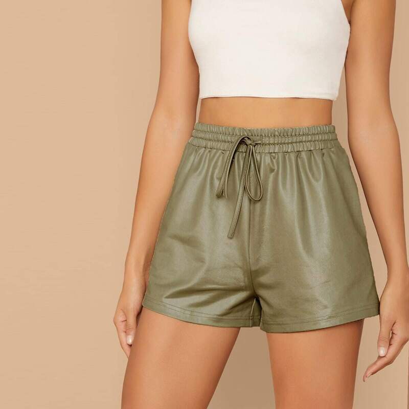 

Drawstring Waist Slant Pocket Shorts, Green