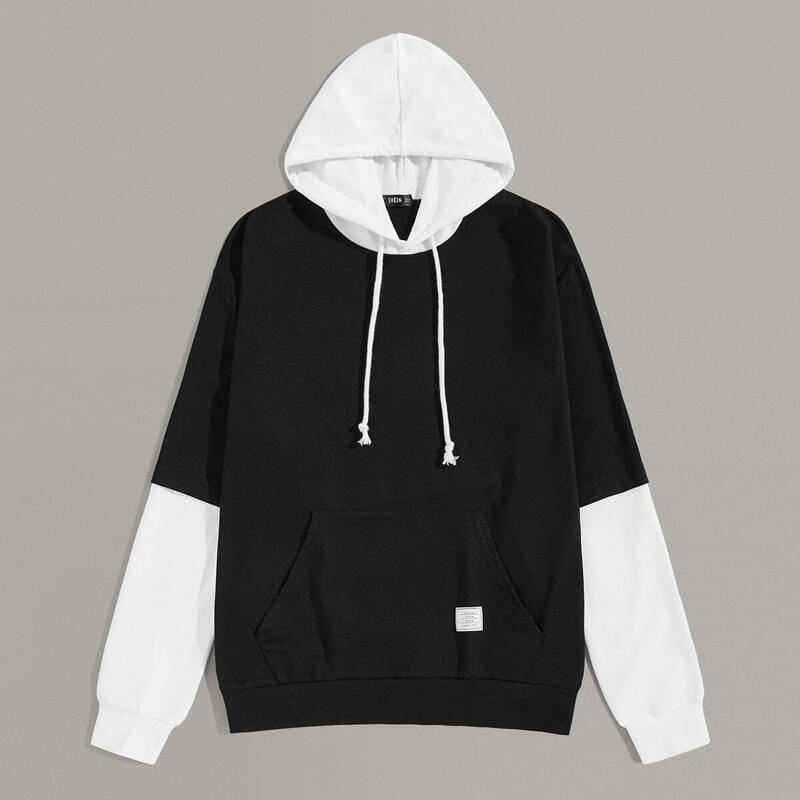 

Guys Patched Detail Pocket Front 2 In 1 Hoodie, Black