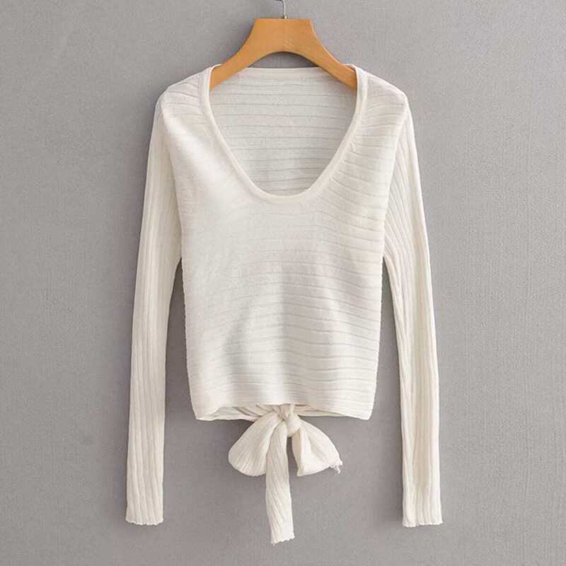 

Open Back Knot Detail Sweater, Beige
