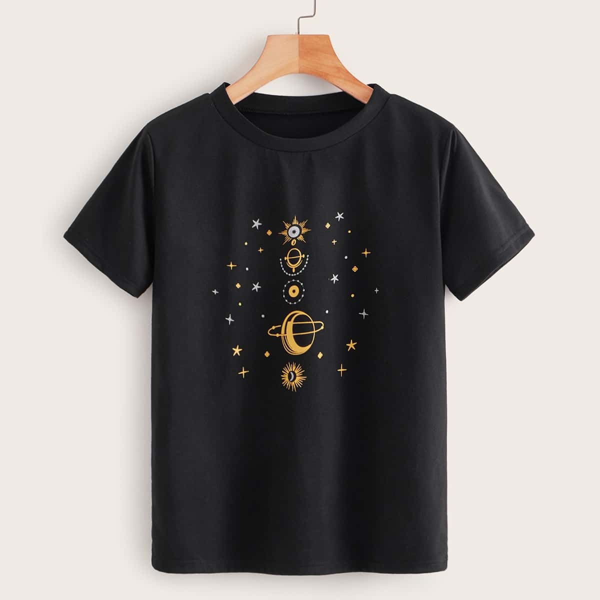 

Galaxy Print Short Sleeve Tee, Black