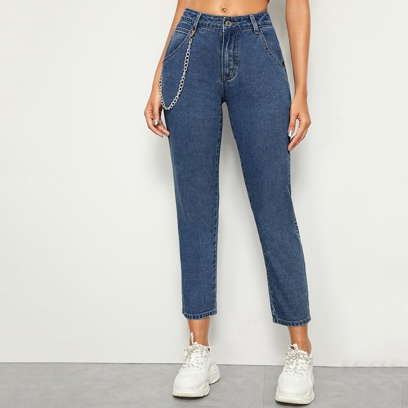 

Chain Detail Tapered Jeans, Blue